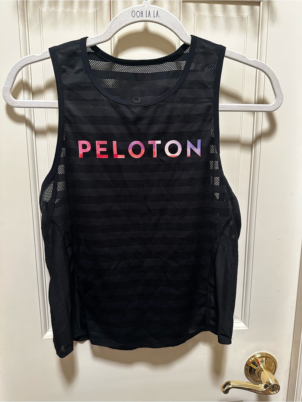 Peloton Black Mesh Tank with Pink-to-Purple Ombre Logo